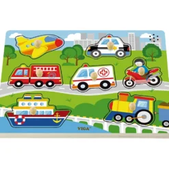VIGA Träpussel med ljud, Transportmedel, stl. 33x22,5x3 cm, 1 st.