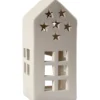 Värmeljusstake, Hus, H: 16 cm, stl. 7x7 cm, vit, 8 st./ 1 förp.