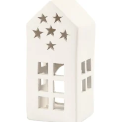 Värmeljusstake, Hus, H: 16 cm, stl. 7x7 cm, vit, 8 st./ 1 förp.