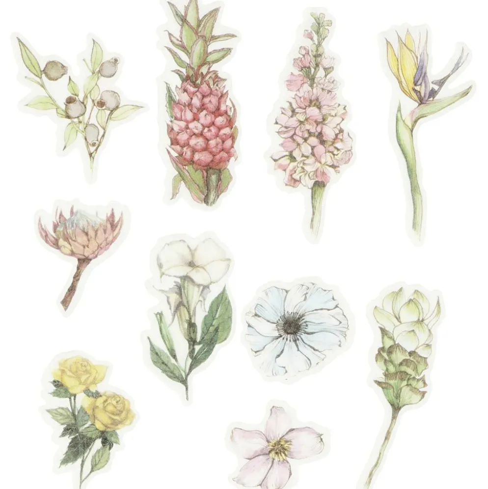 Washi stickers, blommor, stl. 25-60 mm, 30 st./ 1 förp.