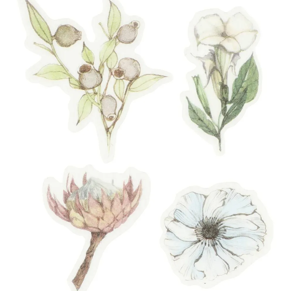 Washi stickers, blommor, stl. 25-60 mm, 30 st./ 1 förp.