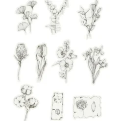 Washi stickers, svart/vita blommor, stl. 30-50 mm, 30 st./ 1 förp.