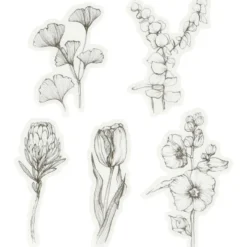 Washi stickers, svart/vita blommor, stl. 30-50 mm, 30 st./ 1 förp.