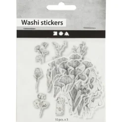 Washi stickers, svart/vita blommor, stl. 30-50 mm, 30 st./ 1 förp.